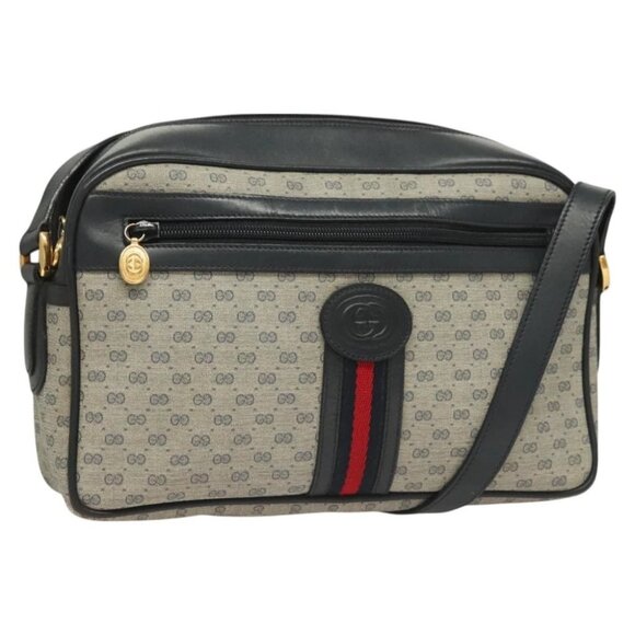 GUCCI Micro GG Supreme Sherry Line Clutch Bag PVC Navy Gold - Picture 1 of 15